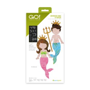 AccuQuilt GO Mermaid King and Queen fabric cutter die board 55619 with cut shapes shown as mermaid figures with crowns and trident