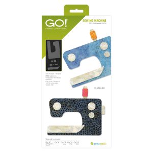 AccuQuilt GO Sewing Machine Die 55634 showing fabric sewing machine appliqué cutouts with thread spool and dial details