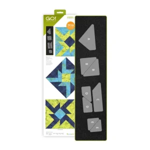 AccuQuilt GO! Spinning L 9 inch Finished Quilt Block Die AQ55671 showing cutting shapes and two-tone foam