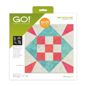 AccuQuilt GO Nine Patch Star 9 inch finished quilt block in teal white and coral