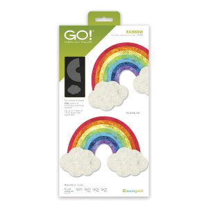 AccuQuilt GO! Rainbow fabric applique featuring seven colorful rainbow arches and fluffy cloud cut-outs