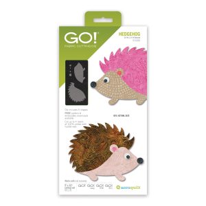 AccuQuilt GO Hedgehog Die AQ55689 showing sample fabric hedgehog appliqués