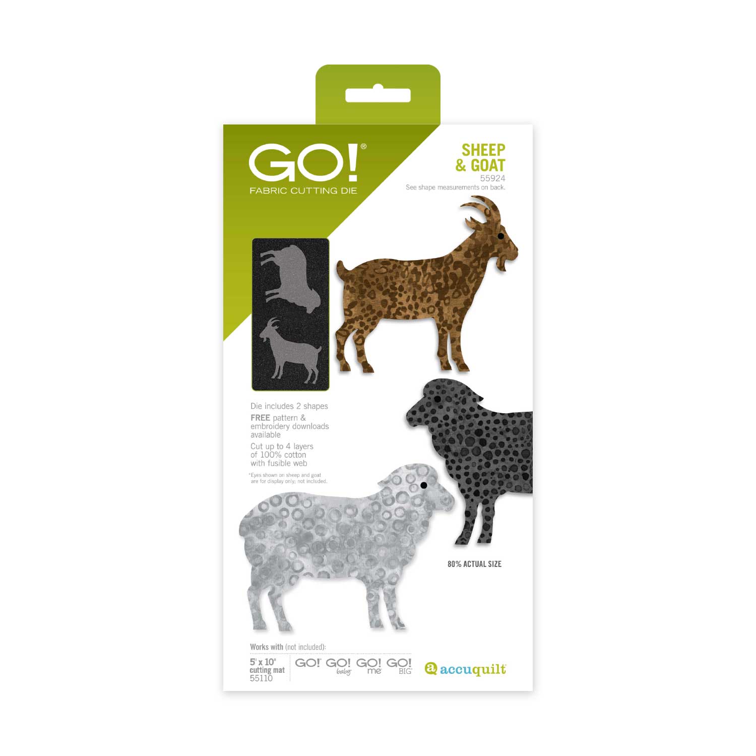 AccuQuilt GO! Sheep and Goat applique die fabric shapes and cut pattern sample