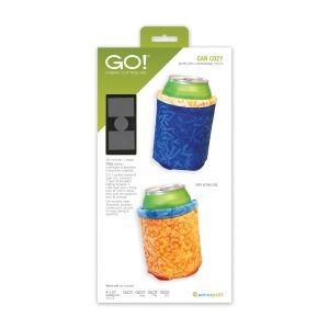 AccuQuilt GO Can Cozy Die 55933 finished fabric beverage can sleeve on a soda can