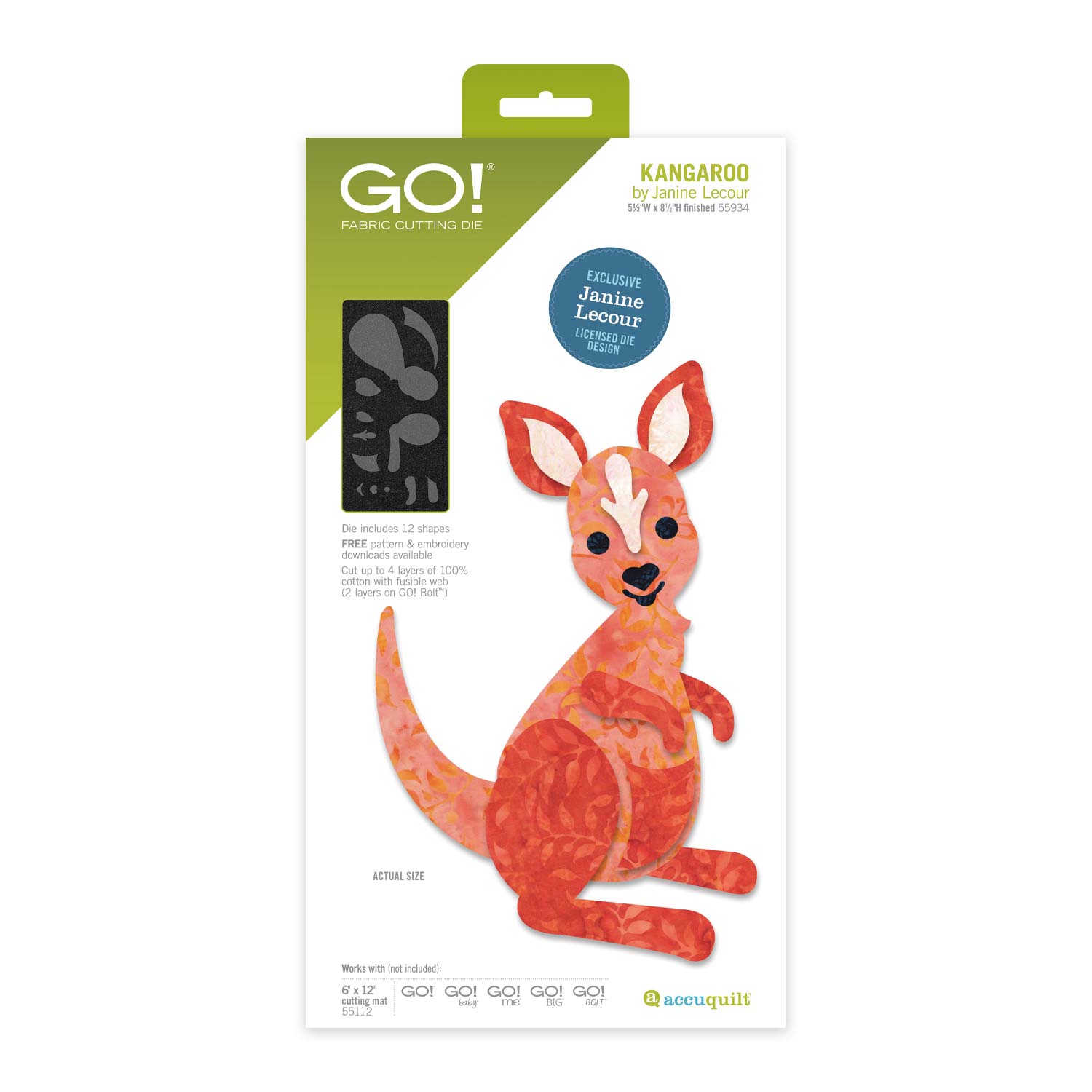AccuQuilt GO Kangaroo by Janine Lecour applique die finished fabric design