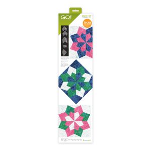 AccuQuilt GO Double Star 10 inch finished quilt block pattern in pink green and blue fabrics